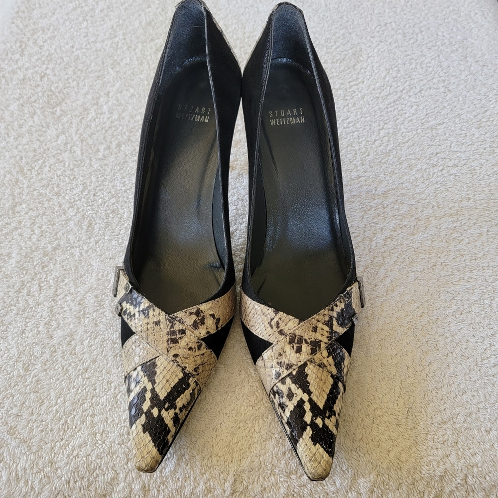 Stuart Weitzman Black Suede with White Snakeskin